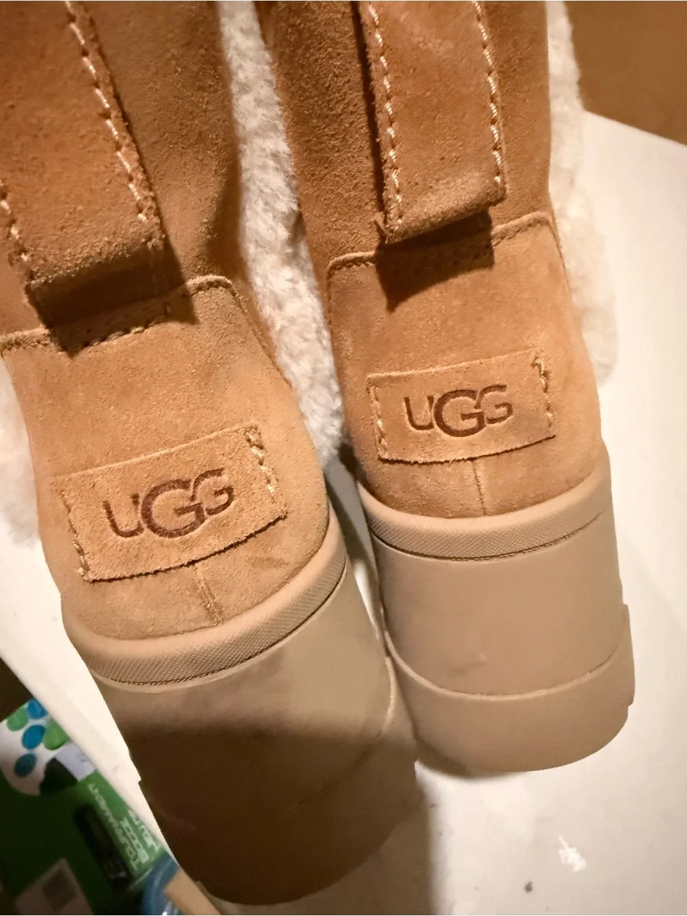 Ugg Women’s Tan Suede Faux-Fur Lined Ankle Boots - Picture 2 of 3